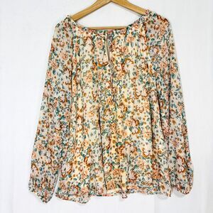 LC Lauren Conrad Floral Peasant Blouse Sz OX Sheer w/Cami Cottage Coquette Soft